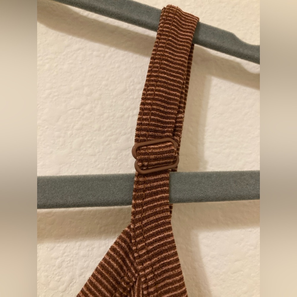 LuLaRoe Leola Jumpsuit Size XS Cinnamon Brown Pinstripe Wide Leg - Picture 7 of 12